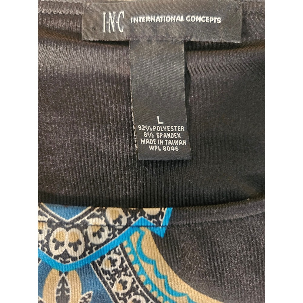 INC International Concepts Paisley Medallion Rhinestone Shift Dress Black Blue L - Picture 6 of 6